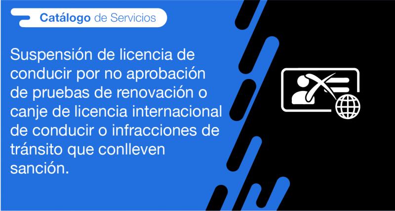 El usuario requirente puede solicitar en la ANT la suspensión de licencia de conducir por no aprobación de pruebas de renovación o canje de licencia internacional de conducir o infracciones de tránsito que conlleven sanción