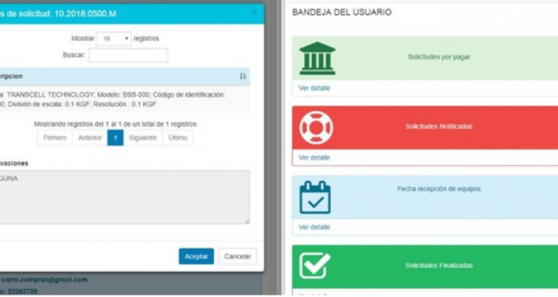 Captura de pantalla del sistema de calibraciones