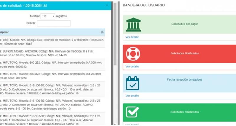 Captura de pantalla del sistema de calibraciones en Laboratorio