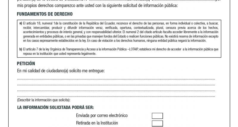 Formato de solicitud a acceso de la información pública