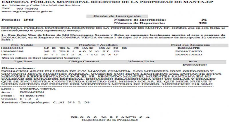 Inscripcion De Donacion De Bienes Inmuebles Manta Ecuador Guia Oficial De Tramites Y Servicios