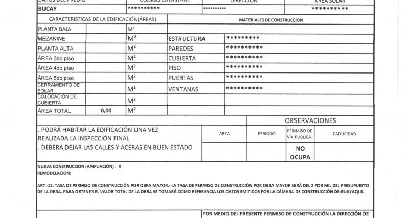 Formato de liquidación de permiso de construcción