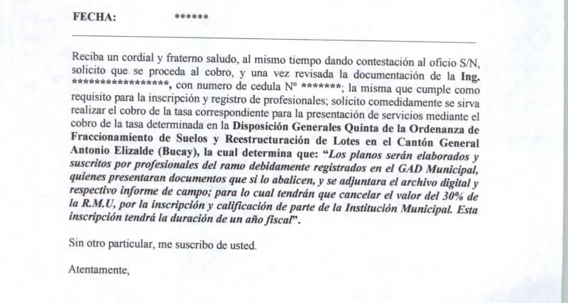 Registro de Profesionales del Gobierno Autónomo Descentralizado Municipal de General Antonio Elizalde (Bucay)