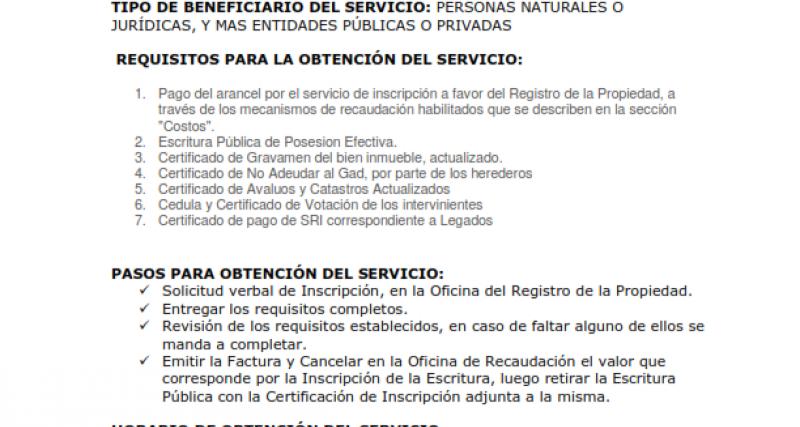 POSESION EFECTIVA | Ecuador - Guía Oficial de Trámites y Servicios