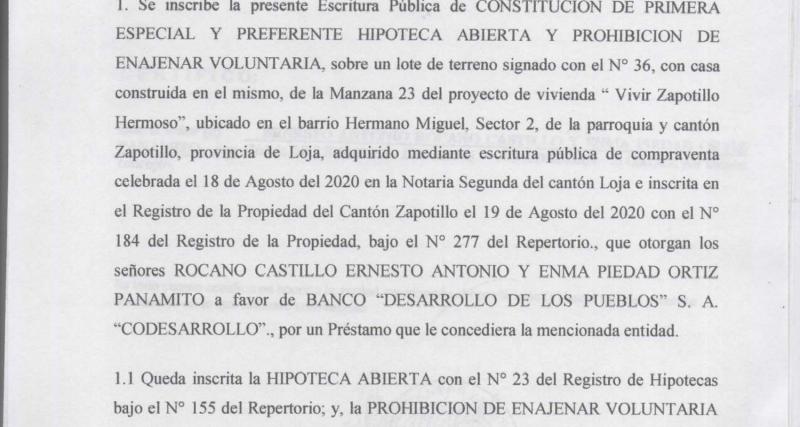 Inscripcion de Hipoteca Abierta 