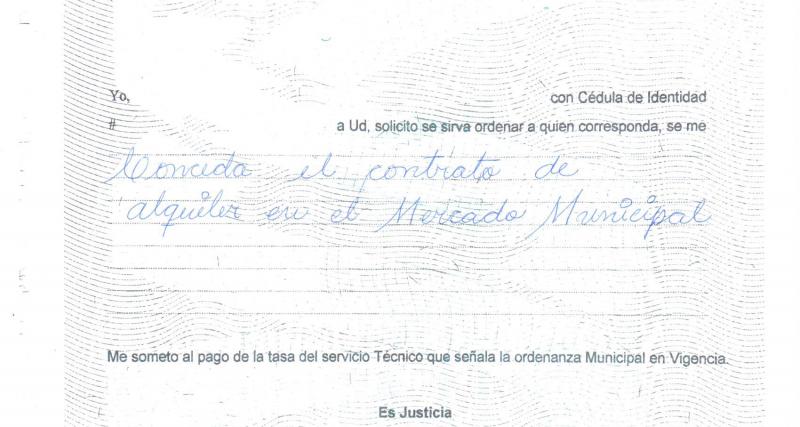   SOLICITUD PARA CONTRATO DE ALQUILER DE MERCADO MUNICIPAL 