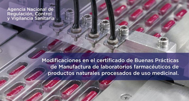 Modificaciones en el certificado de BPM/Productos Naturales 