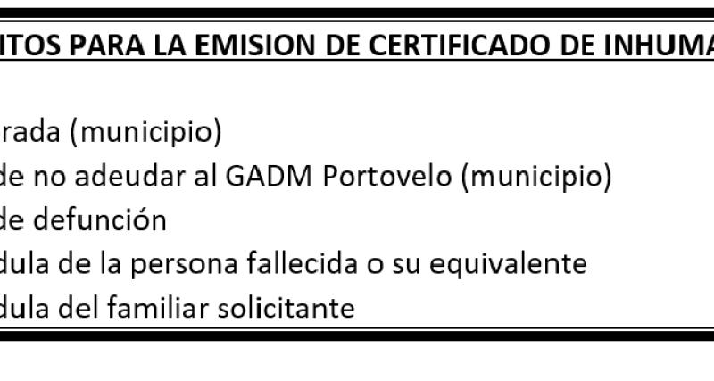 Requisitos generales para solicitud de Certificado de Inhumación