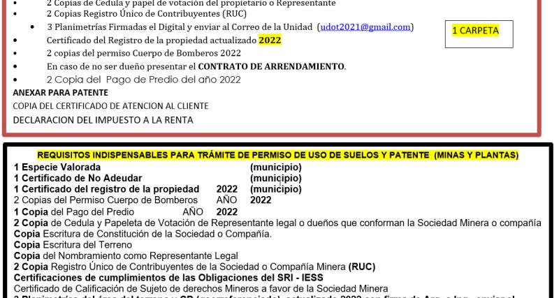 Requisitos generales para solicitud de uso de suelo