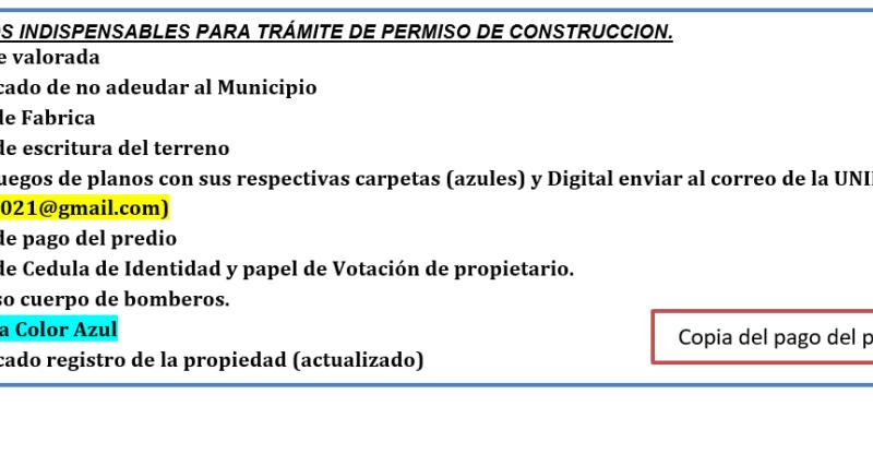 Tramite para permiso de construcción en la que se encuentra el requisito de revisión de planos 