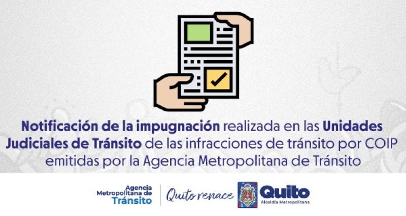 Notificación de la impugnación de las infracciones de tránsito por COIP