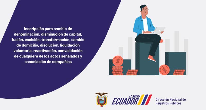 Inscripción para cambio de denominación, disminución de capital, fusión, escisión, transformación, cambio de domicilio , disolución, Liquidación voluntaria, reactivación, convalidación de cualquiera de los actos señalados y cancelación de compañía