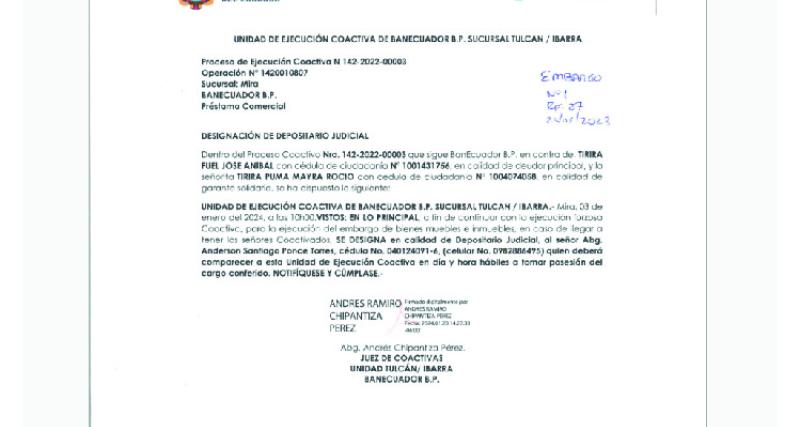 Inscripción de embargo