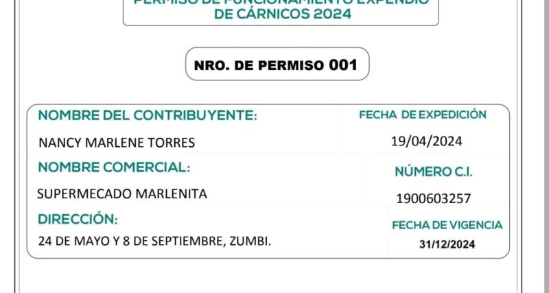Modelo de Permiso de Funcionamiento