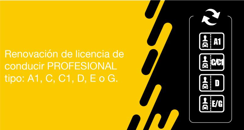 El usuario puede solicitar a la ANT la renovación de licencia de conducir profesional tipo: A1, C, C1, D, E o G.