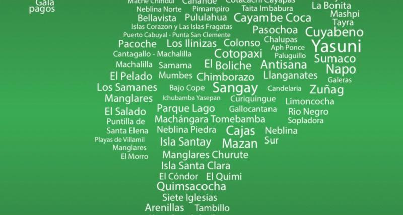 Mapa de todas las áreas en Ecuador