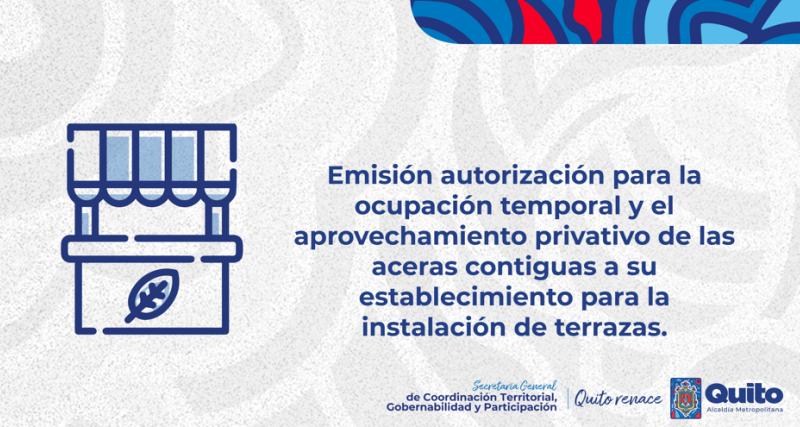Emisión autorización para la ocupación temporal y el aprovechamiento privativo de las aceras contiguas a su establecimiento para la instalación de terrazas.