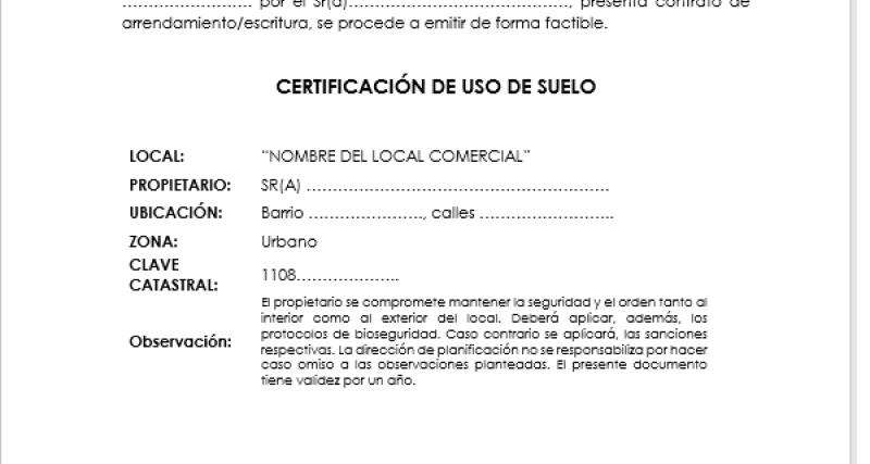 CERTIFICADO DE USO DE SUELO