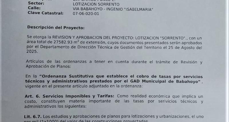 Aprobación de Lotización.