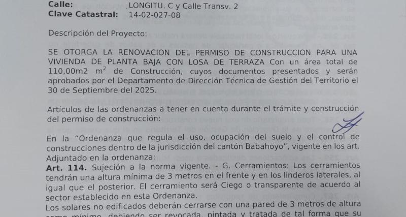 Renovación de Permiso de Construcción.