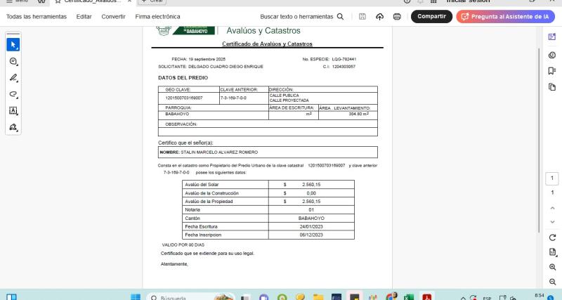 Tramite certificado avalúo catastro 