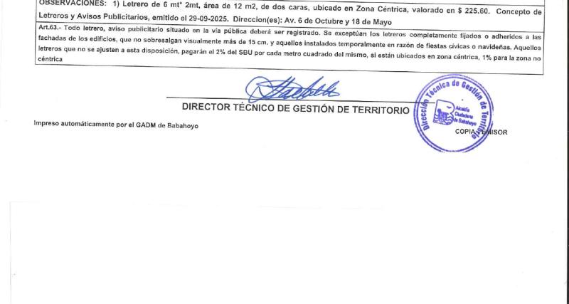 Permiso de Letreros.