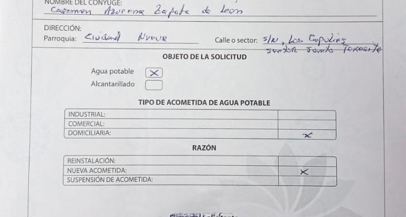 SOLICITUD DE INSTALACIÓN DE AGUA POTABLE 