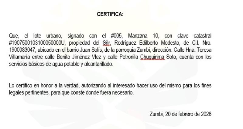 Modelo de certificado de servicios básicos