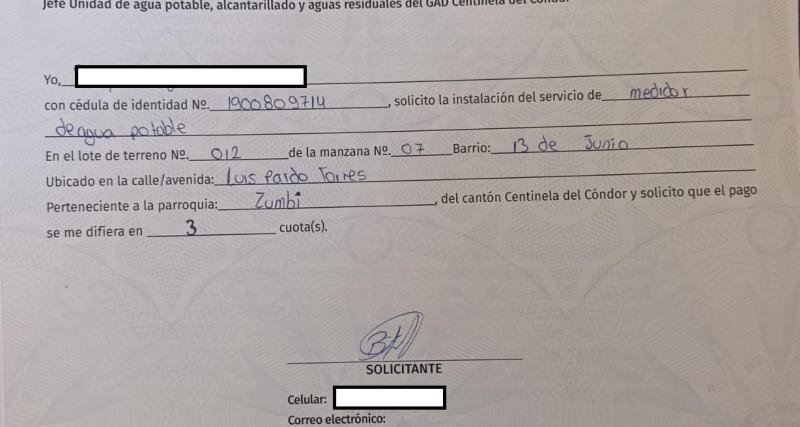 Modelo de solicitud para la instalación de acometidas.