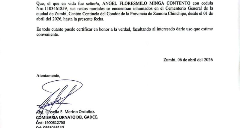 Certificación entregada por Comisaría