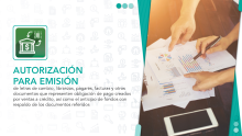Autorización para emisión de letras de cambio, libranzas, pagarés, facturas y otros documentos que representen obligación de pago creados por ventas a crédito, así como el anticipo de fondos con respaldo de los documentos referidos.