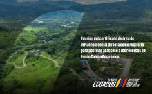 Imagen aérea de Proyecto Vial en Pakisha con logo institucional y frase descriptiva del trámite